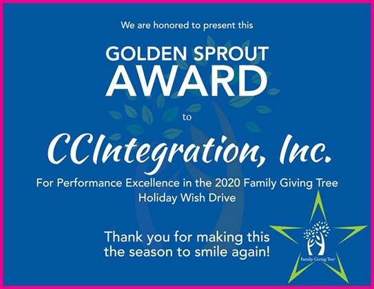 CCI’s 2020 Holiday Gift Drive Receives Top 15 Award!